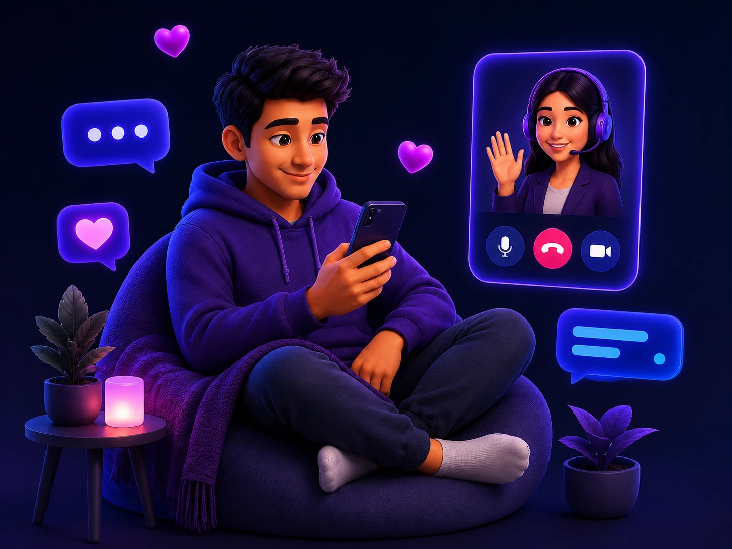 Two people connected through a calm emotional support conversation